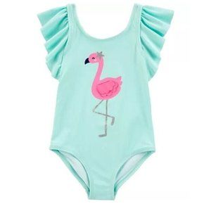 Carter's Teal & Neon Pink Flamingo One-Piece Swimsuit Toddler Girl Size 2T NEW